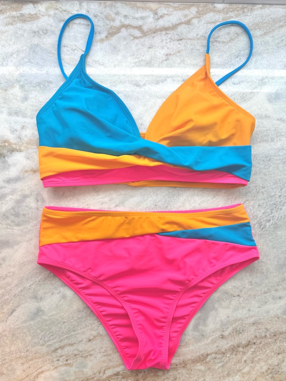 Neon Colorblock High Waist Bikini Set
